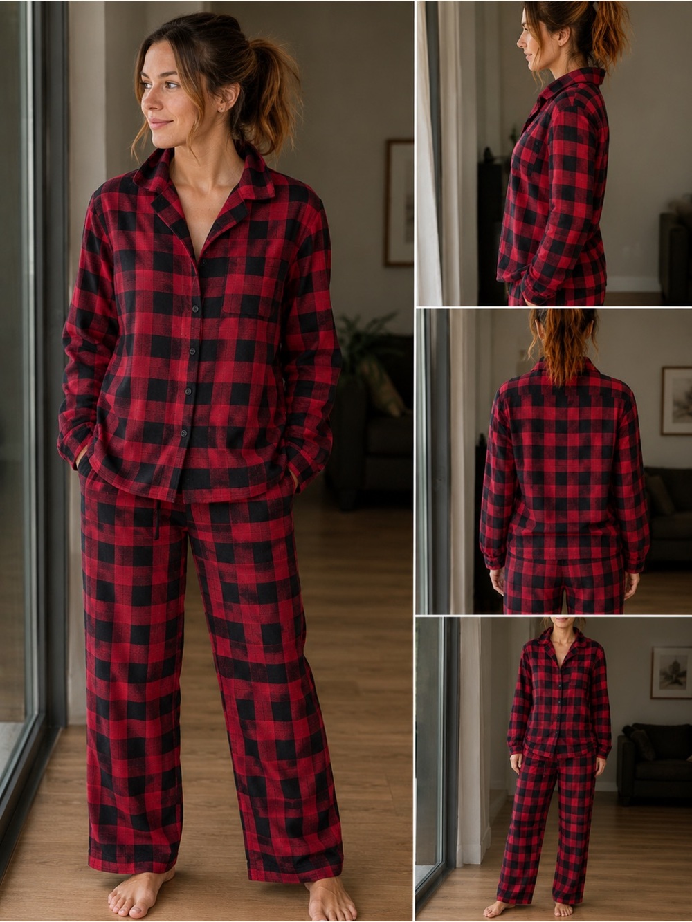 Cotton PJ Set, Red & Black Plaid